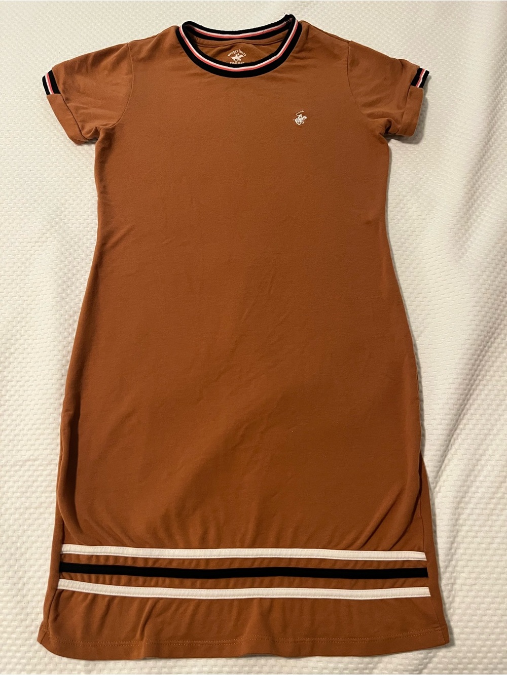 Women's Rust Short Sleeve Knit Dress - Casual Stripe Hem